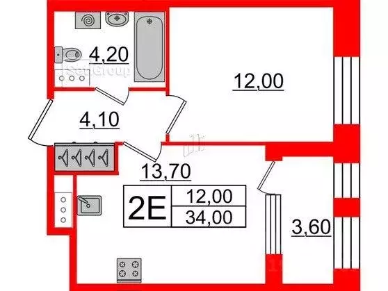 Квартира, 1 комната, 34.46 м - Фото 0
