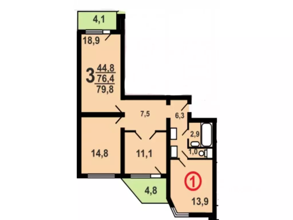 3-к кв. Московская область, Красногорск бул. Красногорский, 34 (75.3 ... - Фото 1