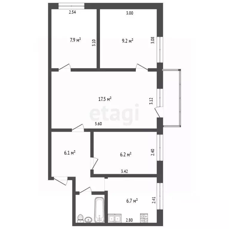 4-к кв. Омская область, Омск Моторная ул., 10 (59.0 м) - Фото 2