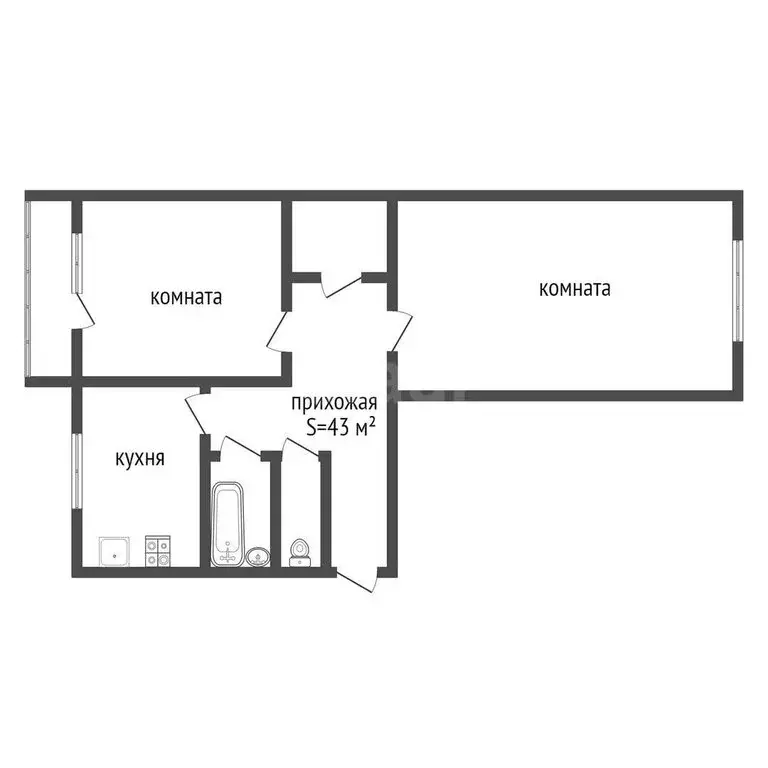 2-комнатная квартира: Болохово, Болохово, улица Горняков, 6 (42 м) - Фото 1