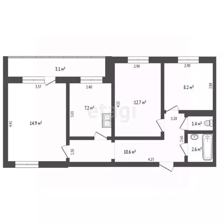 3-к кв. Крым, Сакский район, с. Молочное ул. Ново-Садовая, 3А (51.6 м) - Фото 2
