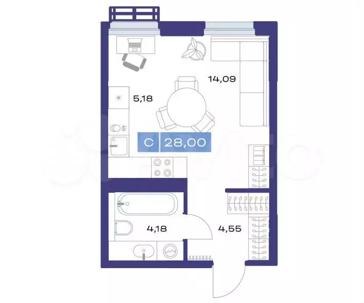 Квартира-студия, 28 м, 17/25 эт. - Фото 1