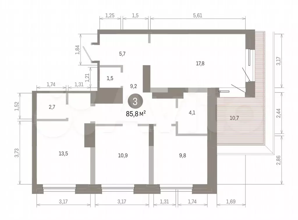 3-к. квартира, 85,8 м, 8/8 эт. - Фото 1