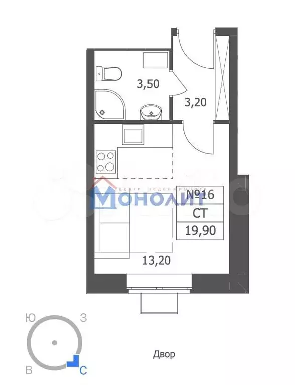 Квартира-студия, 19,9 м, 3/12 эт. - Фото 0