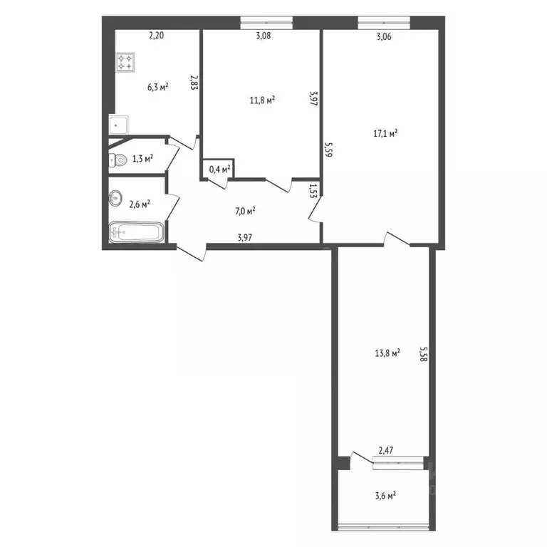 3-к кв. Башкортостан, Уфа Баязита Бикбая ул., 39 (65.0 м) - Фото 2