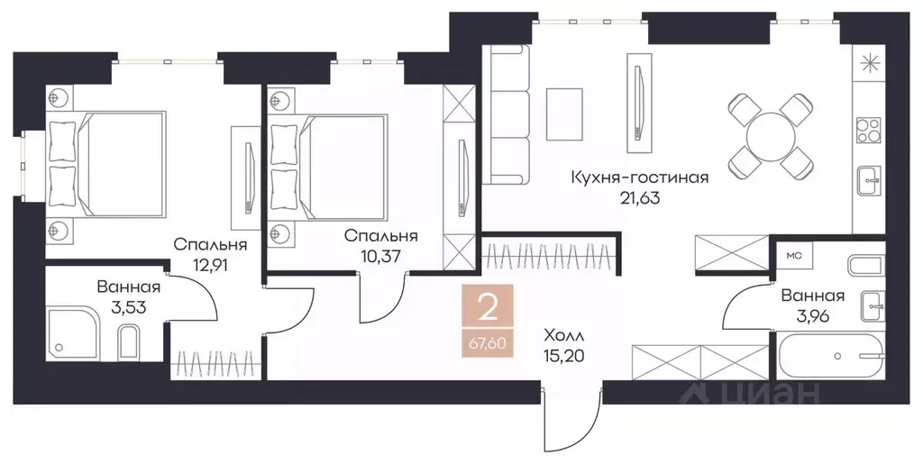 2-к кв. Рязанская область, Рязанский район, Полянское с/пос, с. Поляны ... - Фото 0