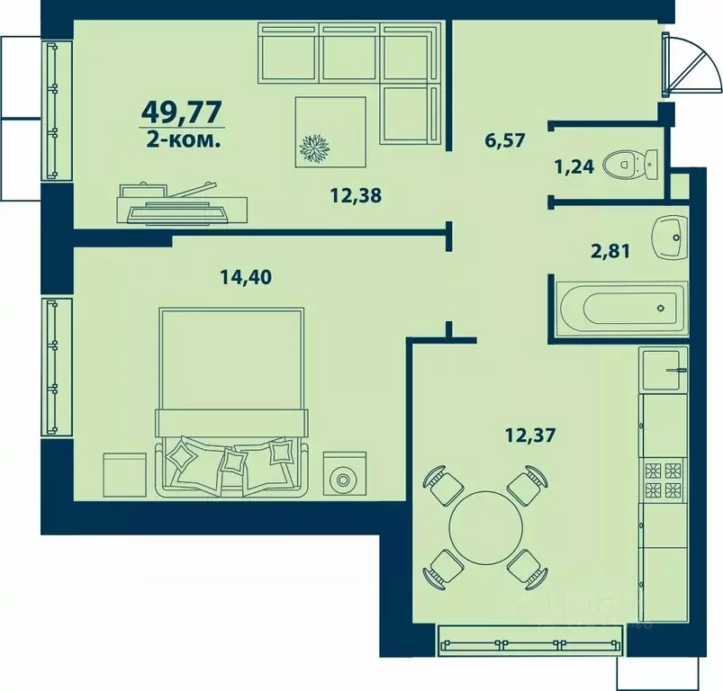 2-к кв. Башкортостан, Уфа ул. Ивана Спатара, 14 (49.77 м) - Фото 0