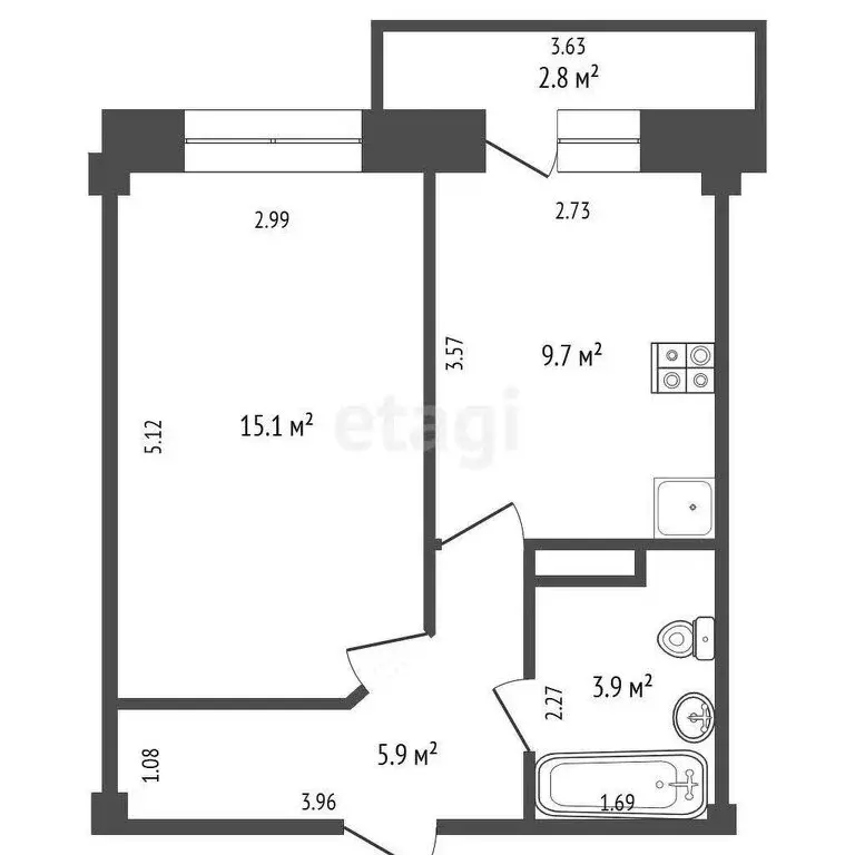 1-комнатная квартира: Абакан, улица Кирова, 118 (34.5 м) - Фото 0