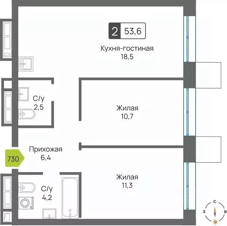 2-к кв. Московская область, Красногорск Чернево-2 мкр,  (53.6 м) - Фото 1