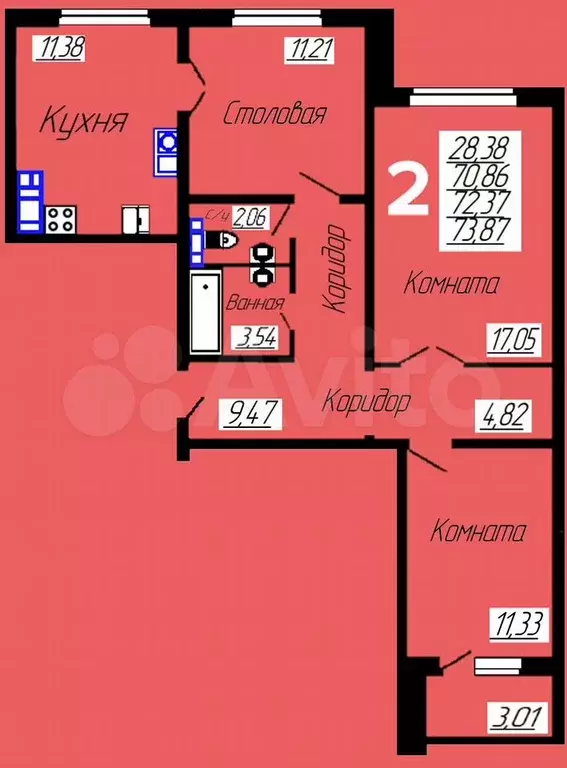 2-к. квартира, 74 м, 10/10 эт. - Фото 1