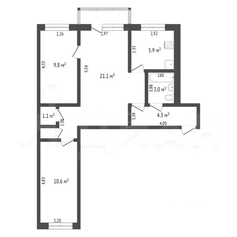 3-к кв. Тюменская область, Тюмень ул. 50 лет Октября, 37Б (57.6 м) - Фото 2