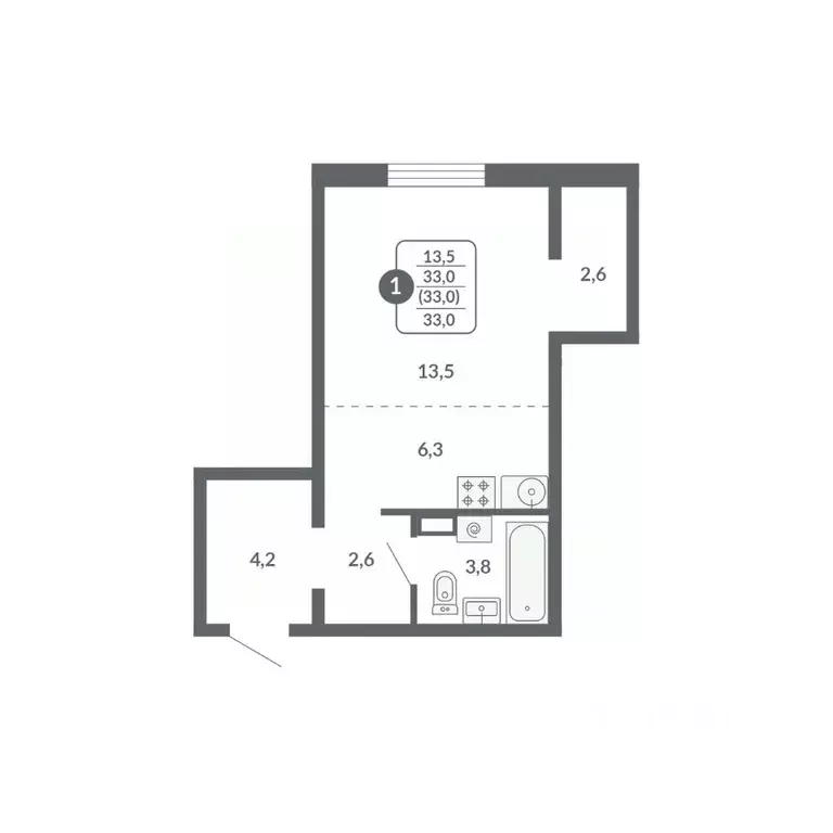 Студия Кировская область, Киров ул. Потребкооперации, 34 (33.0 м) - Фото 1