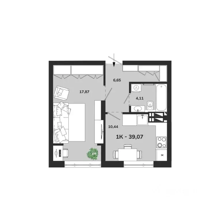 1-к кв. Новосибирская область, Новосибирск Аэропорт мкр,  (39.07 м) - Фото 0