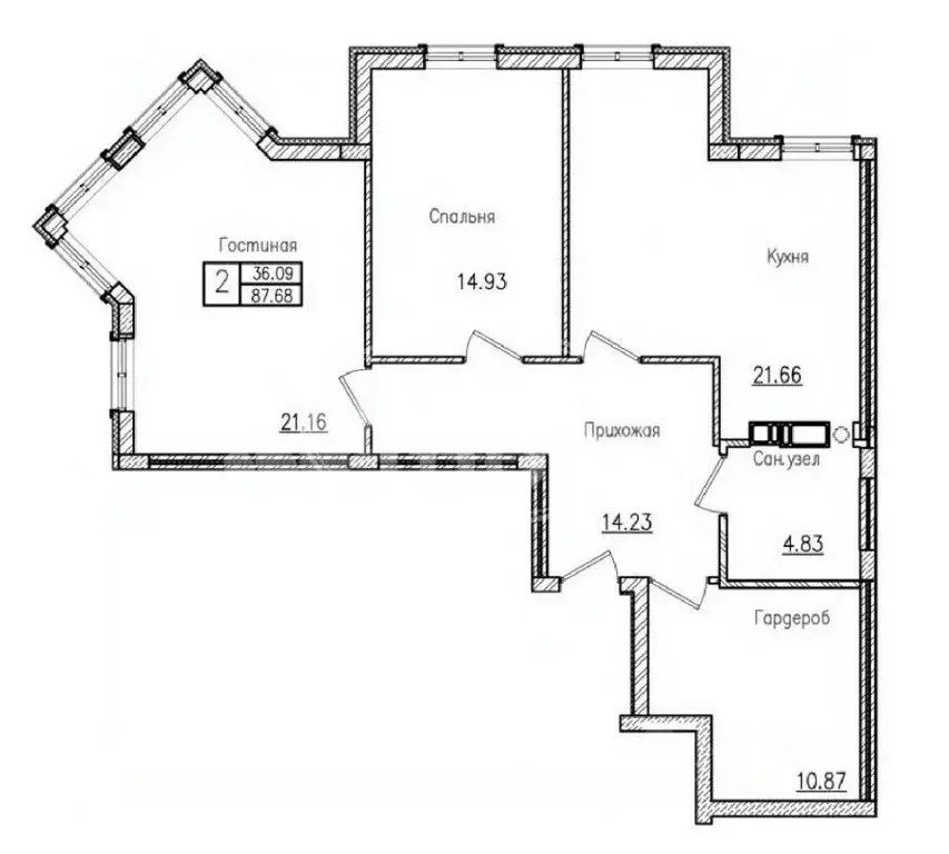 2-к кв. Калининградская область, Калининград ул. Тенистая Аллея, 33 ... - Фото 2