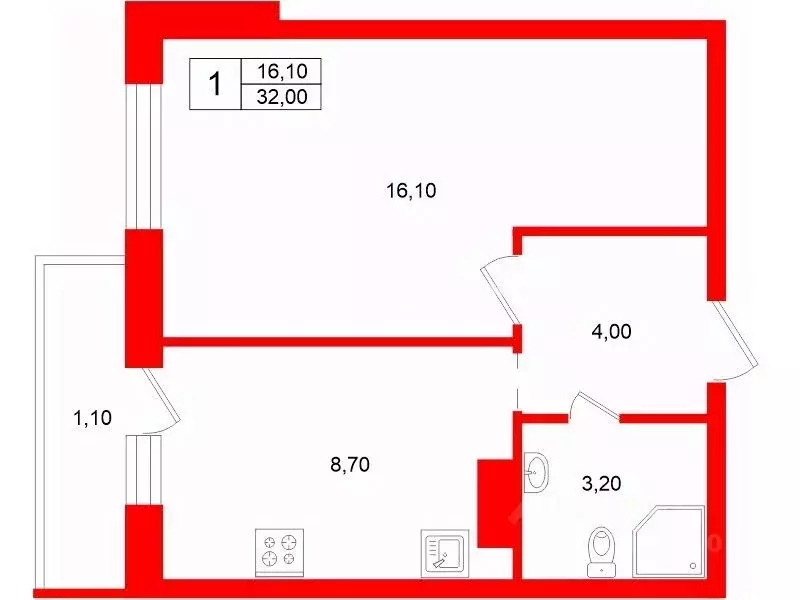 1-к кв. Санкт-Петербург пос. Шушары, просп. Старорусский, 6 (32.0 м) - Фото 2