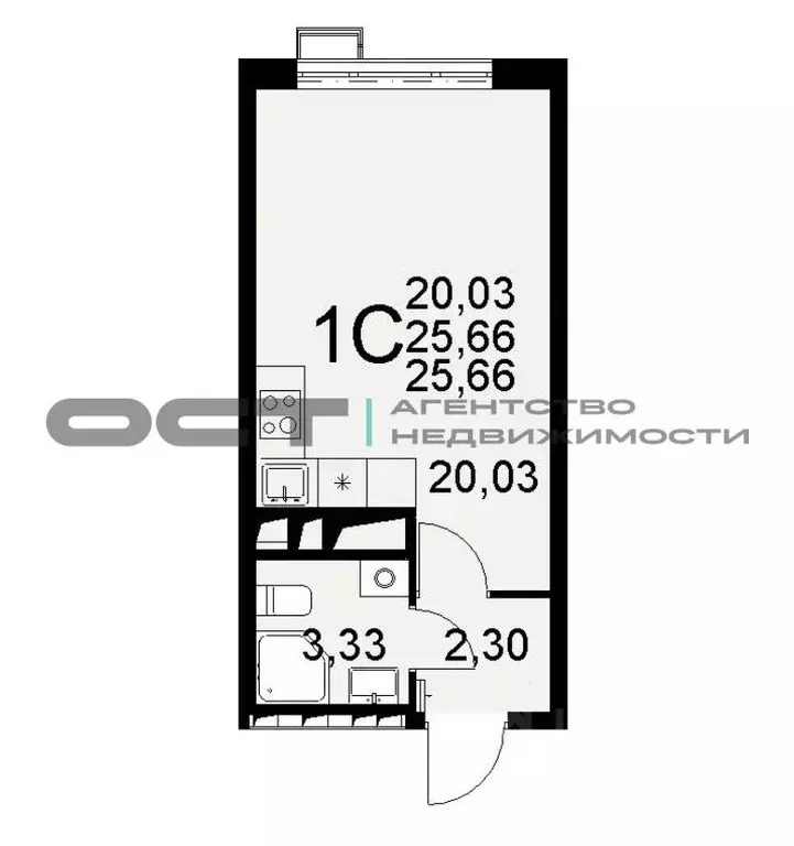 Студия Тульская область, Тула Путейская ул., 11 (25.66 м) - Фото 2