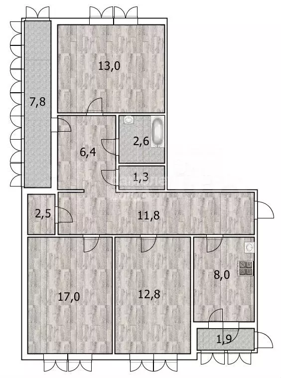 3-к. квартира, 75,4 м, 8/9 эт. - Фото 0