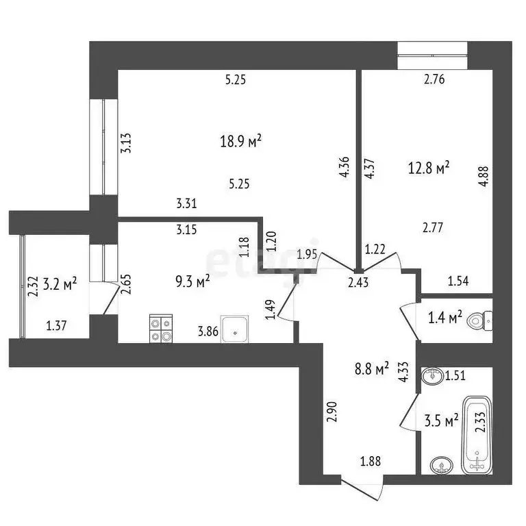 2-комнатная квартира: Стерлитамак, улица Артёма, 138 (54.7 м) - Фото 1