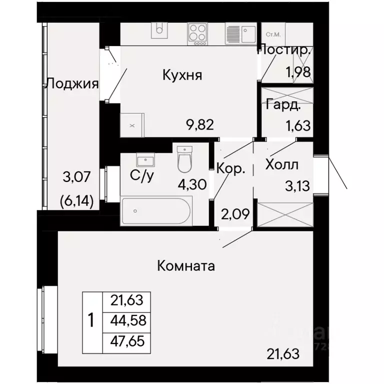 1-к кв. Ростовская область, Ростов-на-Дону Ривьера жилой квартал,  ... - Фото 0