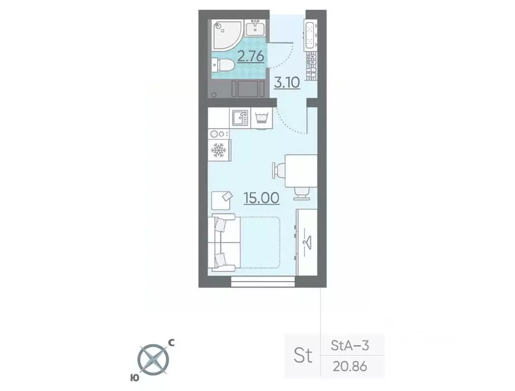 Студия Санкт-Петербург ул. Пахомовская, 12к2 (20.7 м) - Фото 0