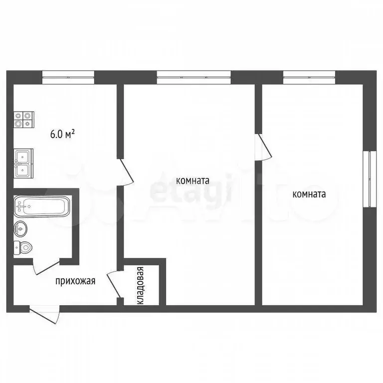 2-к. квартира, 47,8 м, 1/2 эт. - Фото 0