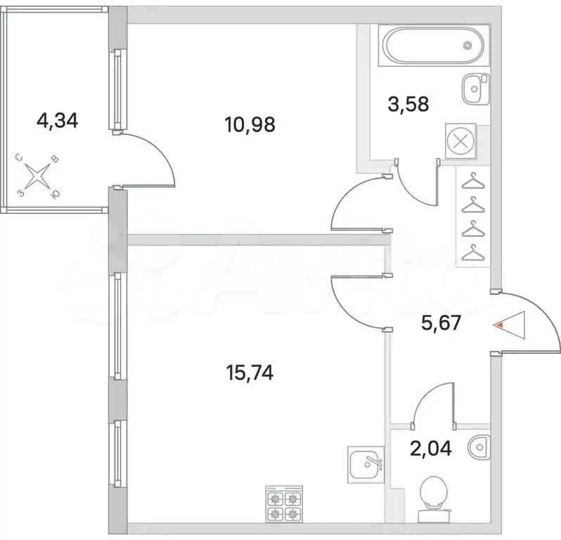 1-к. квартира, 39,6 м, 1/4 эт. - Фото 0