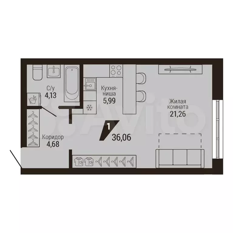 Квартира-студия, 36,1 м, 5/23 эт. - Фото 0
