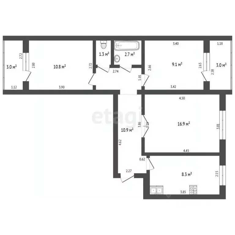 3-к кв. Башкортостан, Стерлитамак ул. Артема, 103 (60.0 м) - Фото 2