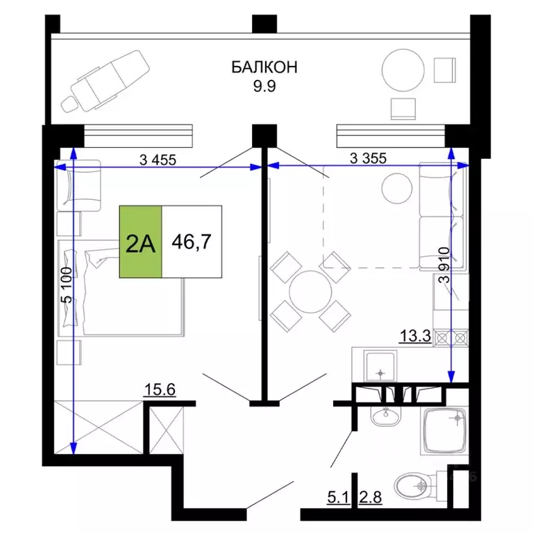 2-к кв. Краснодарский край, Анапа проезд Сосновый (46.7 м) - Фото 1