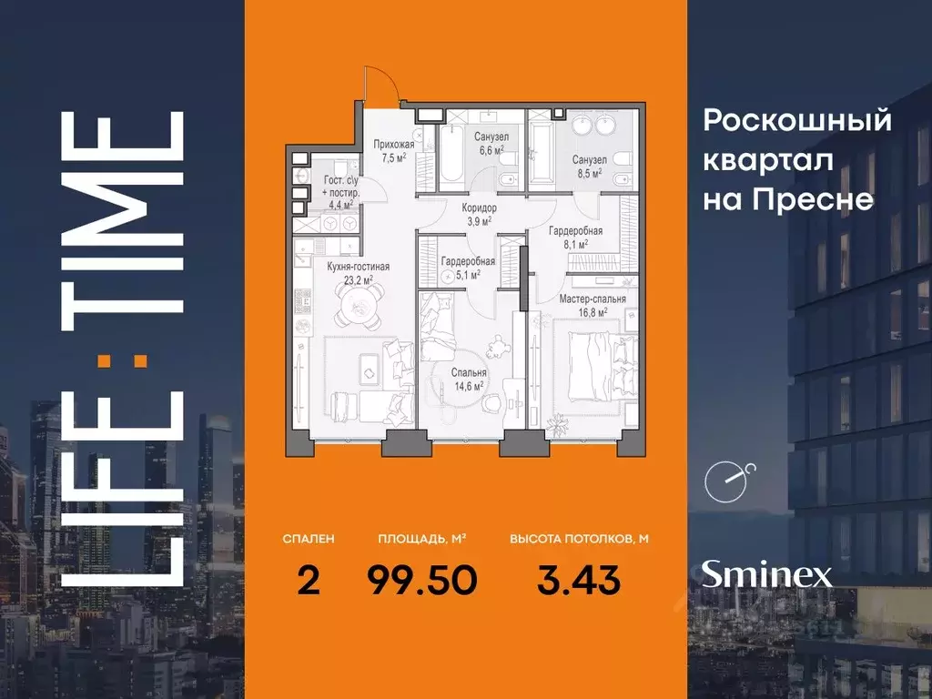 2-к кв. Москва Лайф Тайм жилой комплекс (100.0 м) - Фото 1