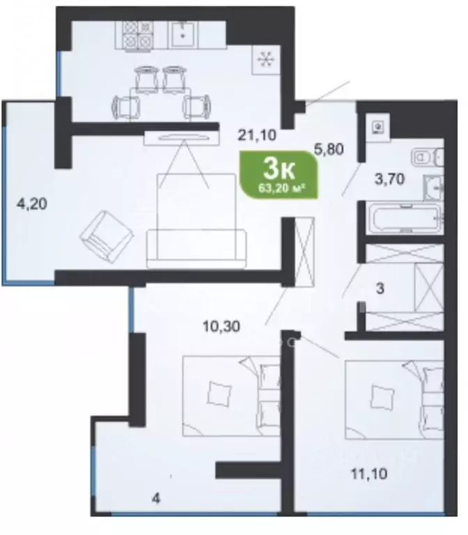 2-к кв. Краснодарский край, Сочи Бытха мкр, ул. Ясногорская, 16/6к1 ... - Фото 2