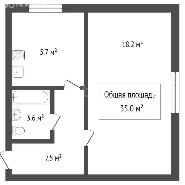 1-комнатная квартира: Томск, улица Савиных, 4А (34.5 м) - Фото 1