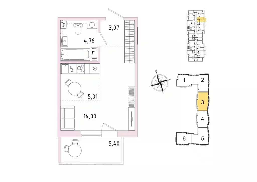 Студия Ленинградская область, Гатчина Въезд мкр,  (28.46 м) - Фото 1