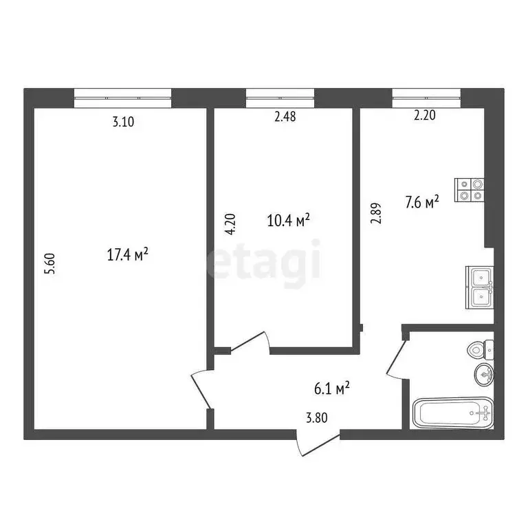 2-комнатная квартира: Кемерово, Спортивная улица, 18А (44 м) - Фото 0