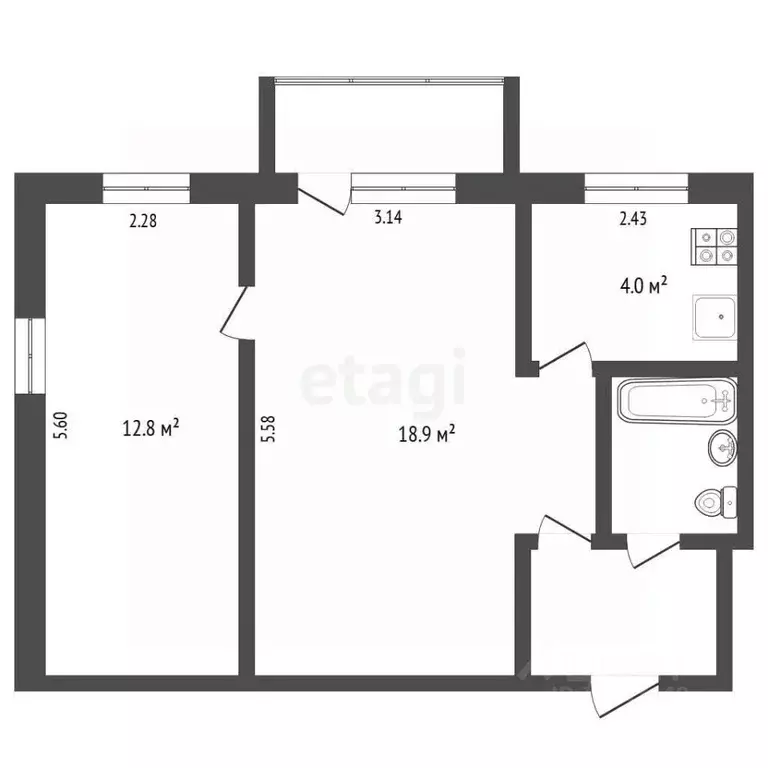 2-к кв. Тюменская область, Тюмень Перекопская ул., 4а (41.4 м) - Фото 2