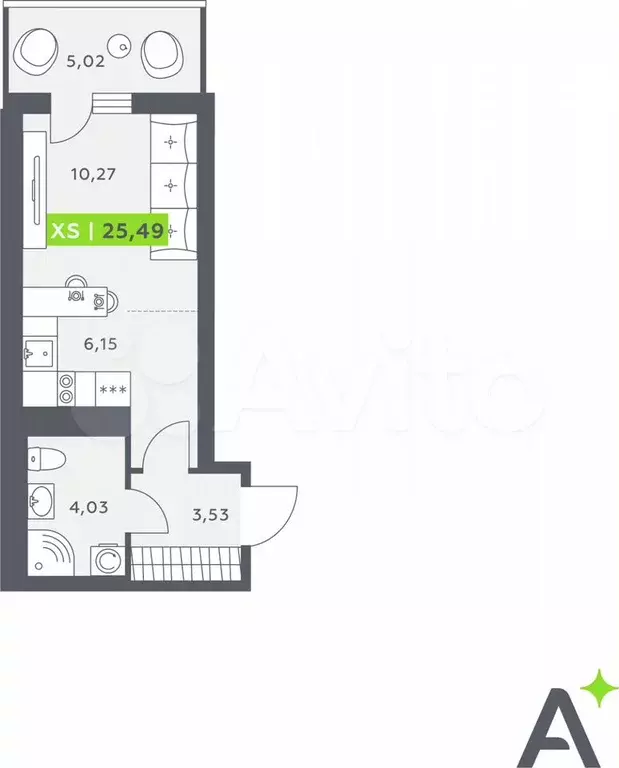 Квартира-студия, 25,5 м, 12/12 эт. - Фото 1