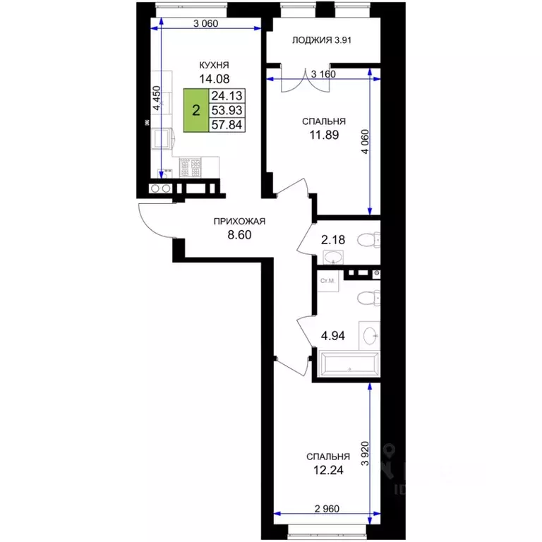 2-к кв. Калининградская область, Гурьевск Включи жилой комплекс (55.89 ... - Фото 1