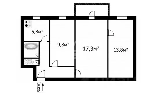 3-к кв. Томская область, Томск тракт Иркутский, 136 (57.0 м) - Фото 1