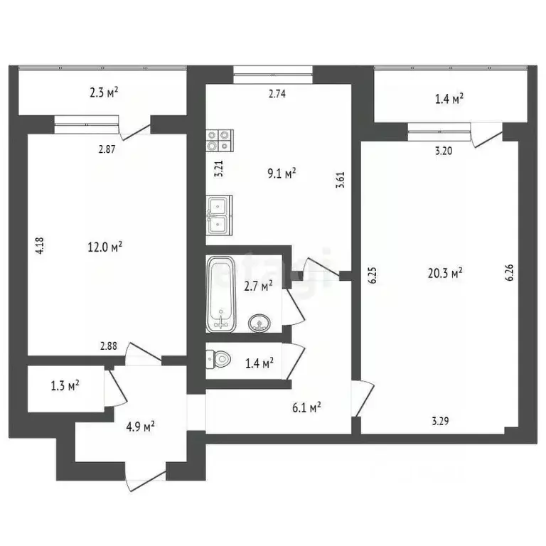 2-к кв. Белгородская область, Белгород Садовая ул., 120б (57.8 м) - Фото 2