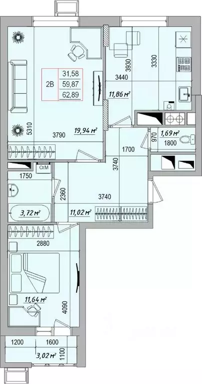2-к кв. Белгородская область, Белгород ул. Большетроицкая, 34 (62.89 ... - Фото 1