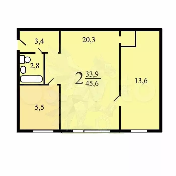 2-к. квартира, 45,5 м, 1/5 эт. - Фото 0