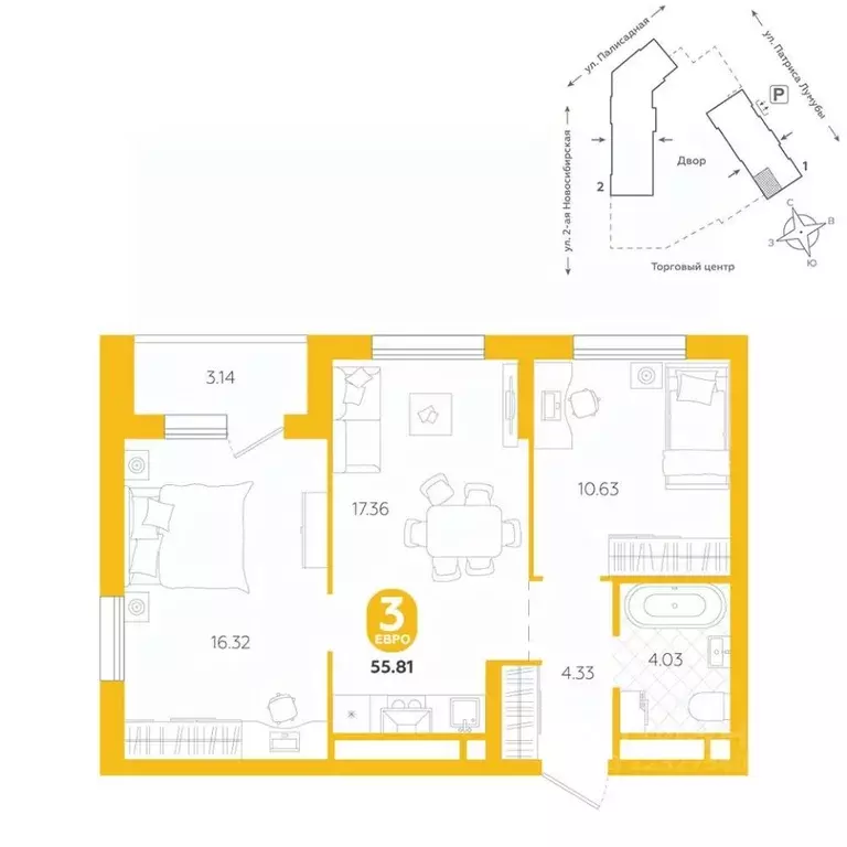 3-к кв. Свердловская область, Екатеринбург ул. Патриса Лумумбы, 4А ... - Фото 1