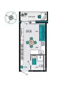 Студия Приморский край, Уссурийск Радужный мкр,  (22.6 м) - Фото 1