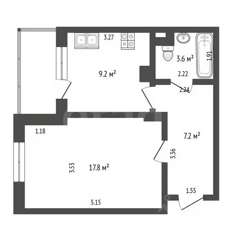 1-к кв. Тюменская область, Тюмень Харьковская ул., 27 (37.0 м) - Фото 2