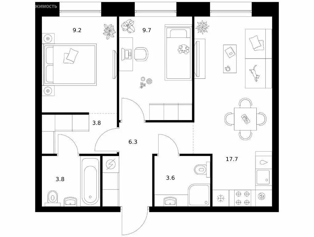 2-комнатная квартира: Санкт-Петербург, ЖК Шкиперский 19, к2 (54.1 м) - Фото 1