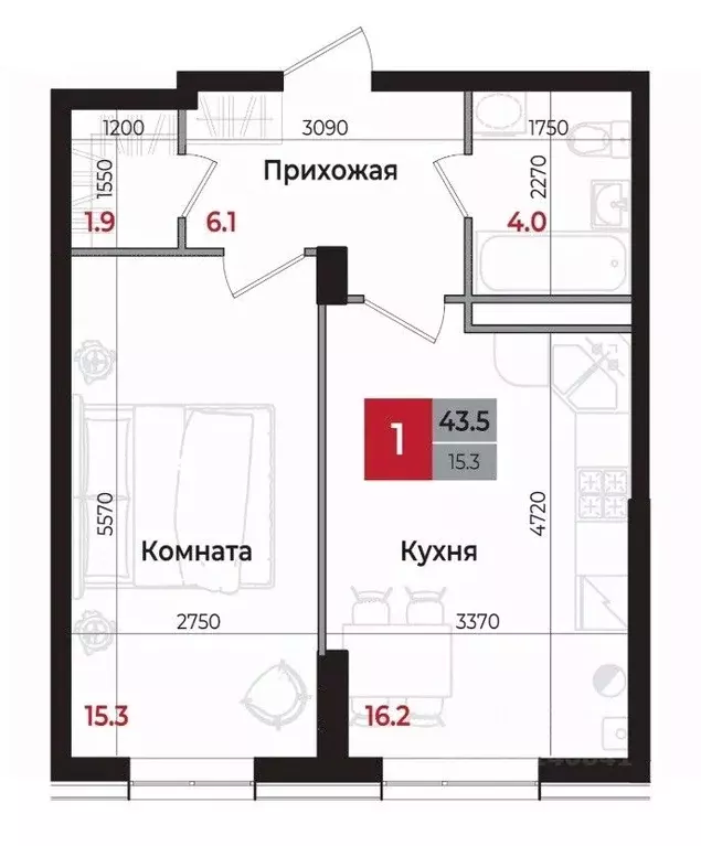 1-к кв. Ставропольский край, Невинномысск 6-й мкр,  (43.5 м) - Фото 0