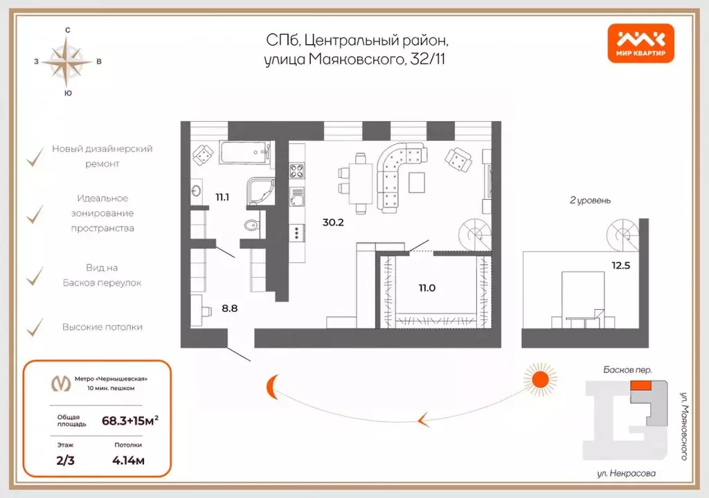 1-к кв. Санкт-Петербург ул. Маяковского, 32/11 (68.0 м) - Фото 1