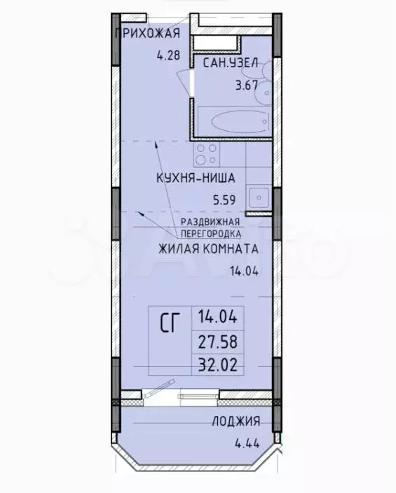 квартира-студия, 32 м, 7/14 эт. - Фото 0