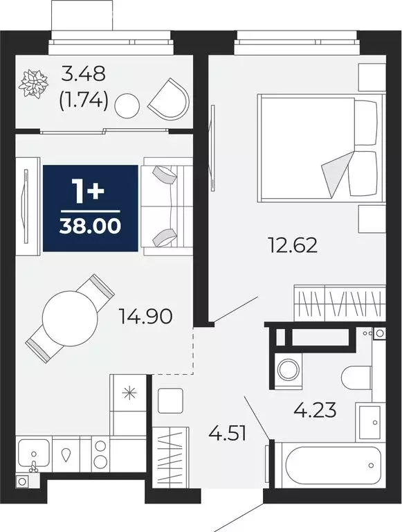 1-комнатная квартира: Тюмень, Арктическая улица, 14 (38 м) - Фото 0
