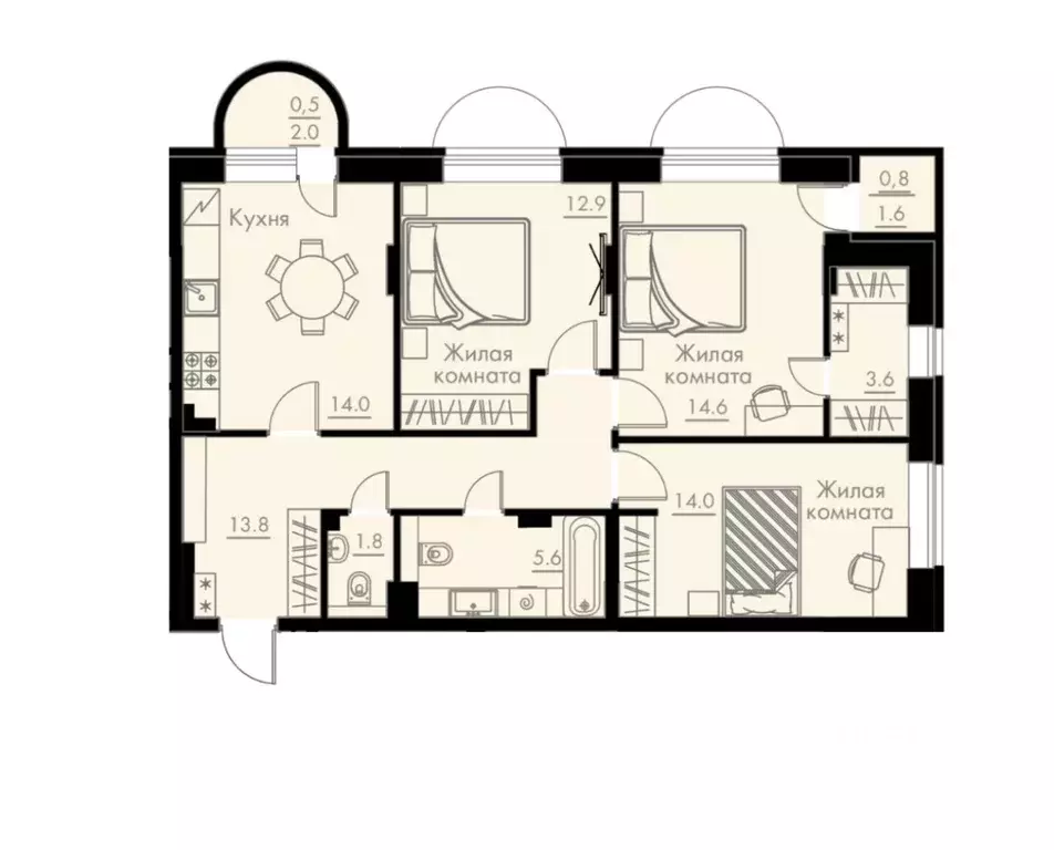 3-к кв. Воронежская область, Воронеж ул. Жилина, 7 (81.6 м) - Фото 1